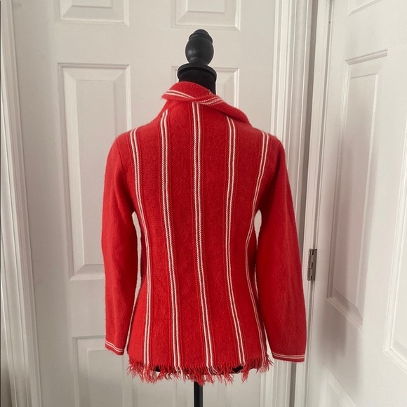 El Mar Vintage Red Cowl Neck Sweater with Vertical White Stripes - Picture 10 of 11